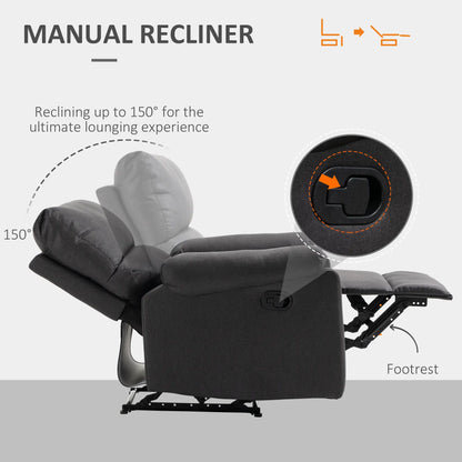 Manual Recliner Chair with Footrest, Padded Seat, Dark Grey Single Sofas at Gallery Canada