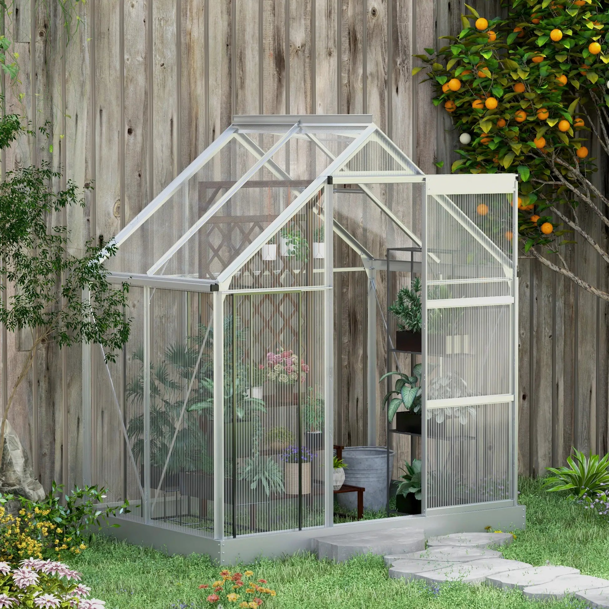 6' x 4' Walk-In Greenhouse, Polycarbonate, Sliding Door, Window, Aluminium Frame, Silver Walk In Greenhouses at Gallery Canada