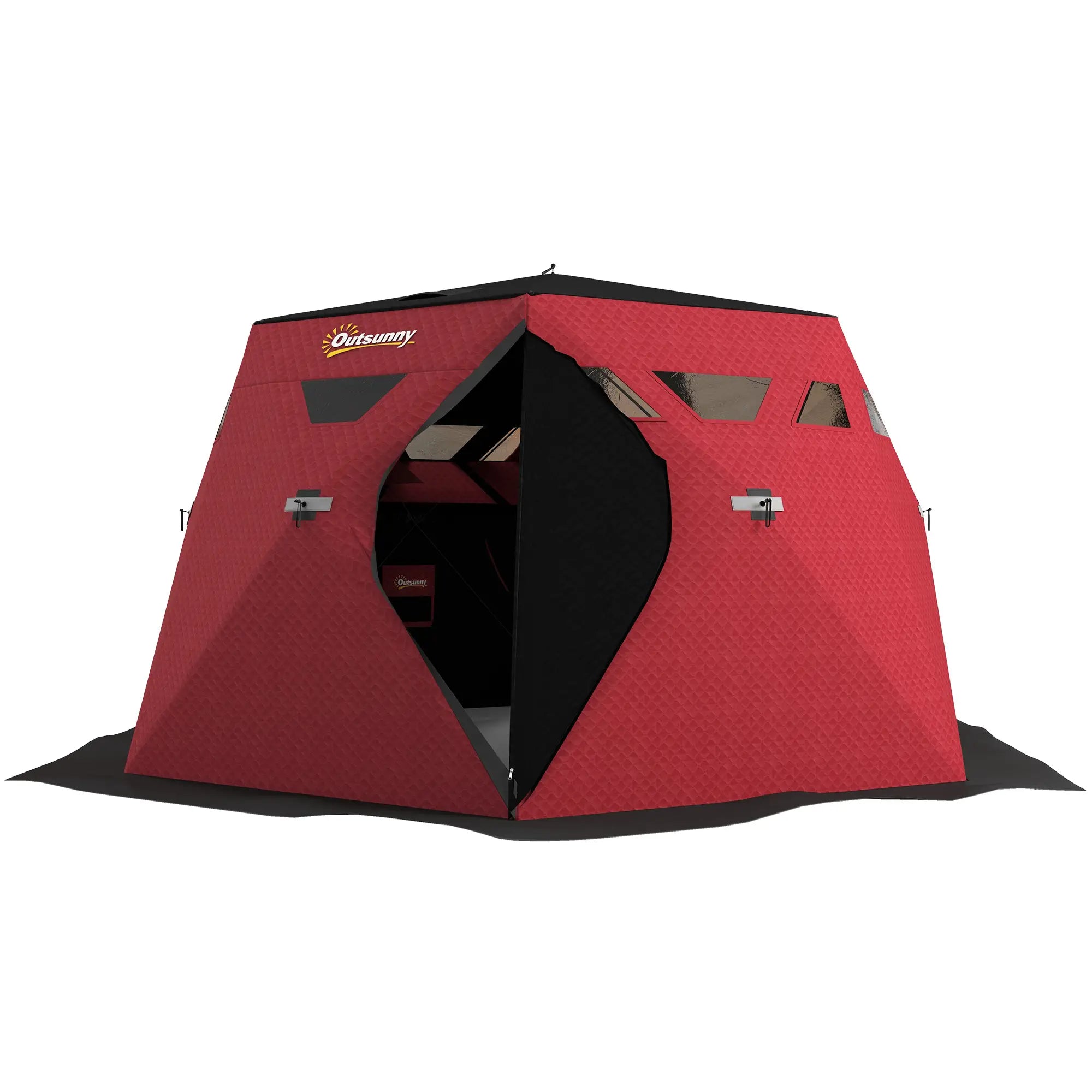 4 Person Insulated Ice Fishing Shelter, Pop-Up Tent with Carry Bag, Red Ice Fishing Tents Red at Gallery Canada
