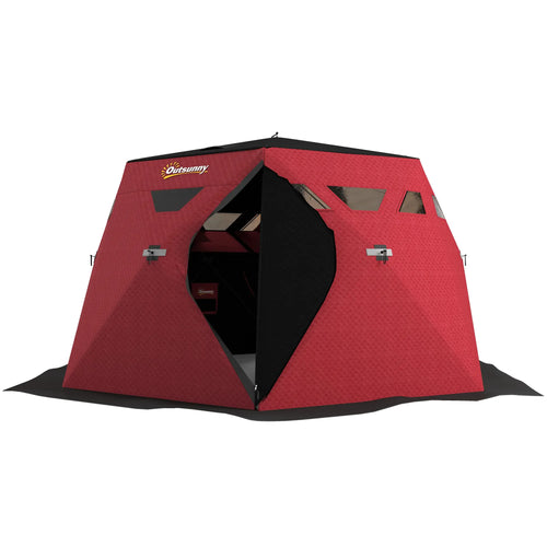 4 Person Insulated Ice Fishing Shelter, Pop-Up Tent with Carry Bag, Red