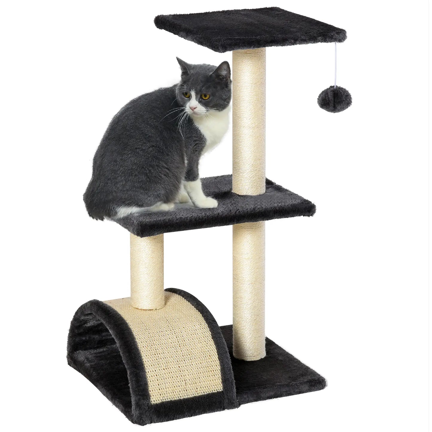 28" Cat Tree with Scratching Post, Pad, Toy Ball, Grey Cat Towers at Gallery Canada