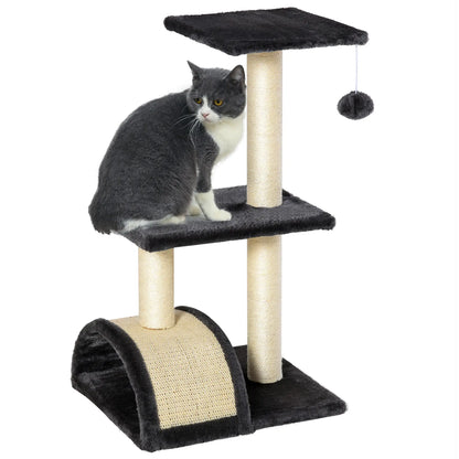28" Cat Tree with Scratching Post, Pad, Toy Ball, Grey Cat Towers at Gallery Canada