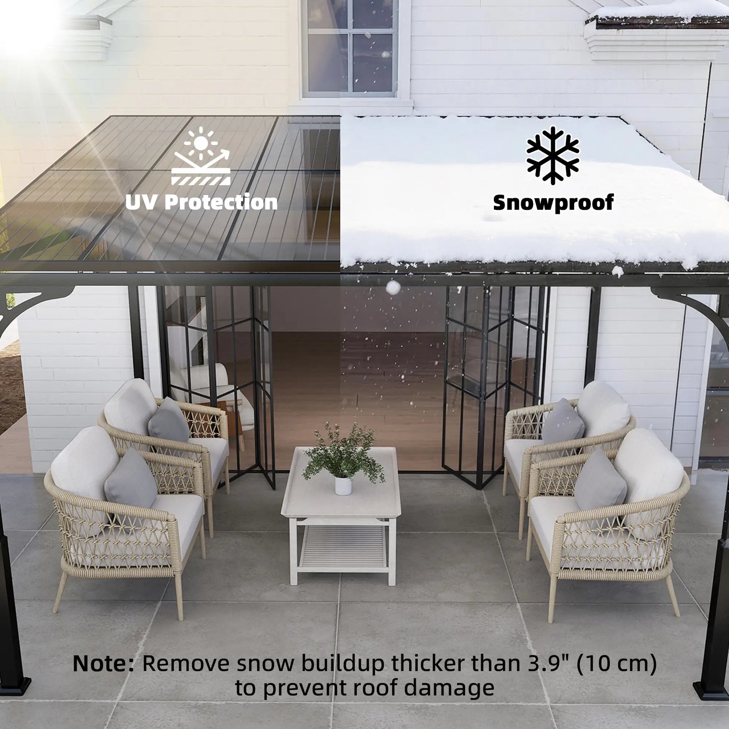 11' x 10' Outdoor Pergola, Wall Mounted Hardtop Gazebo, Polycarbonate Roof, Metal Frame Pergolas at Gallery Canada