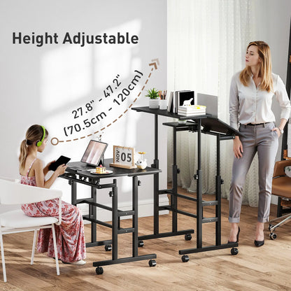 Mobile Stand Up Desk, Height and Angle Adjustable with Wheels, Black Computer Desks at Gallery Canada