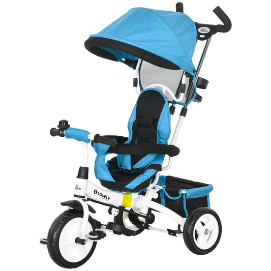 6 in 1 Toddler Tricycle Stroller with Basket, Canopy, 5-point Safety Harness, for 12-60 Months, Blue
