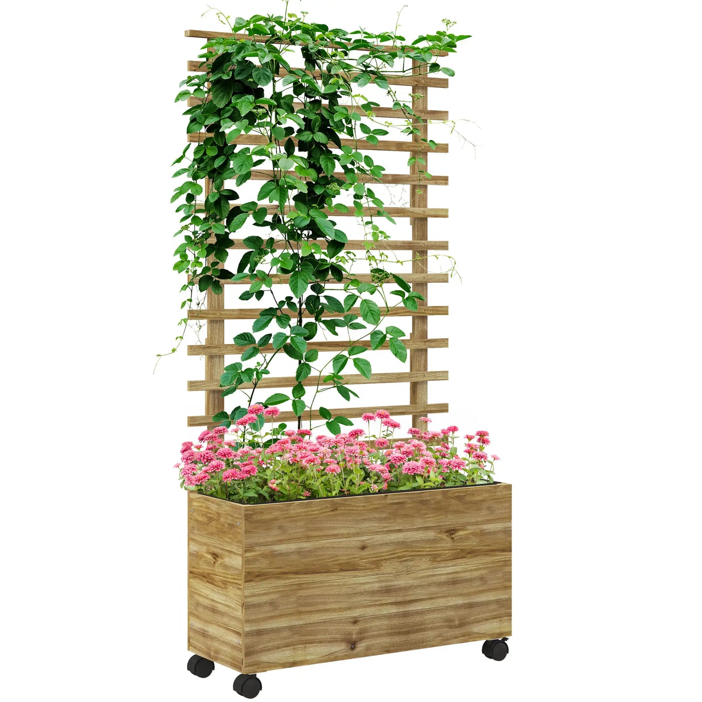 Wooden Planter With Trellis, Raised Garden Bed, 30" x 12" x 61", Nature Wood Wooden Planter Boxes at Gallery Canada