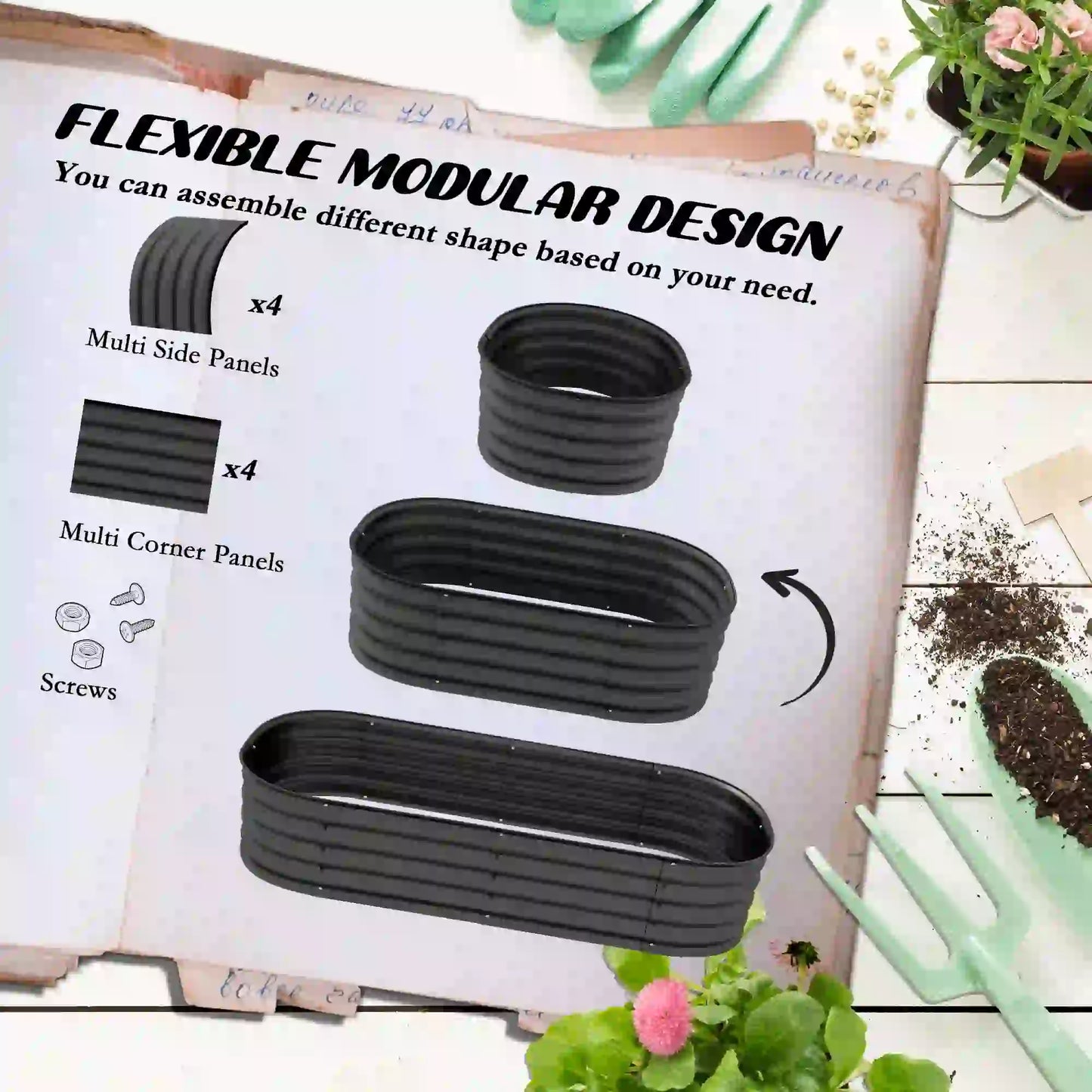 4.9 x 2 x 1ft Galvanized Raised Garden Bed, Metal Planter Box, Dark Grey Raised Garden Beds at Gallery Canada