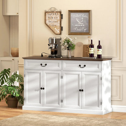 55" Buffet Cabinet, White Wood Grain, Charging Station, 2 Drawers, White Bar Cabinets at Gallery Canada