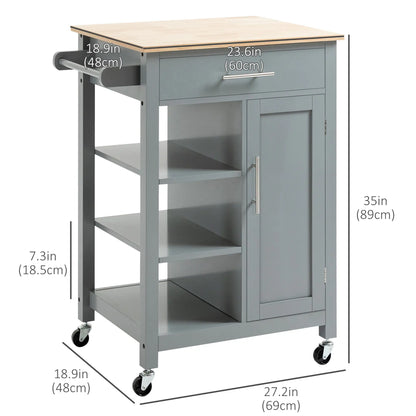 Compact Kitchen Cart on Wheels, Open Shelf, Storage Drawer, Grey Kitchen Islands & Kitchen Carts at Gallery Canada