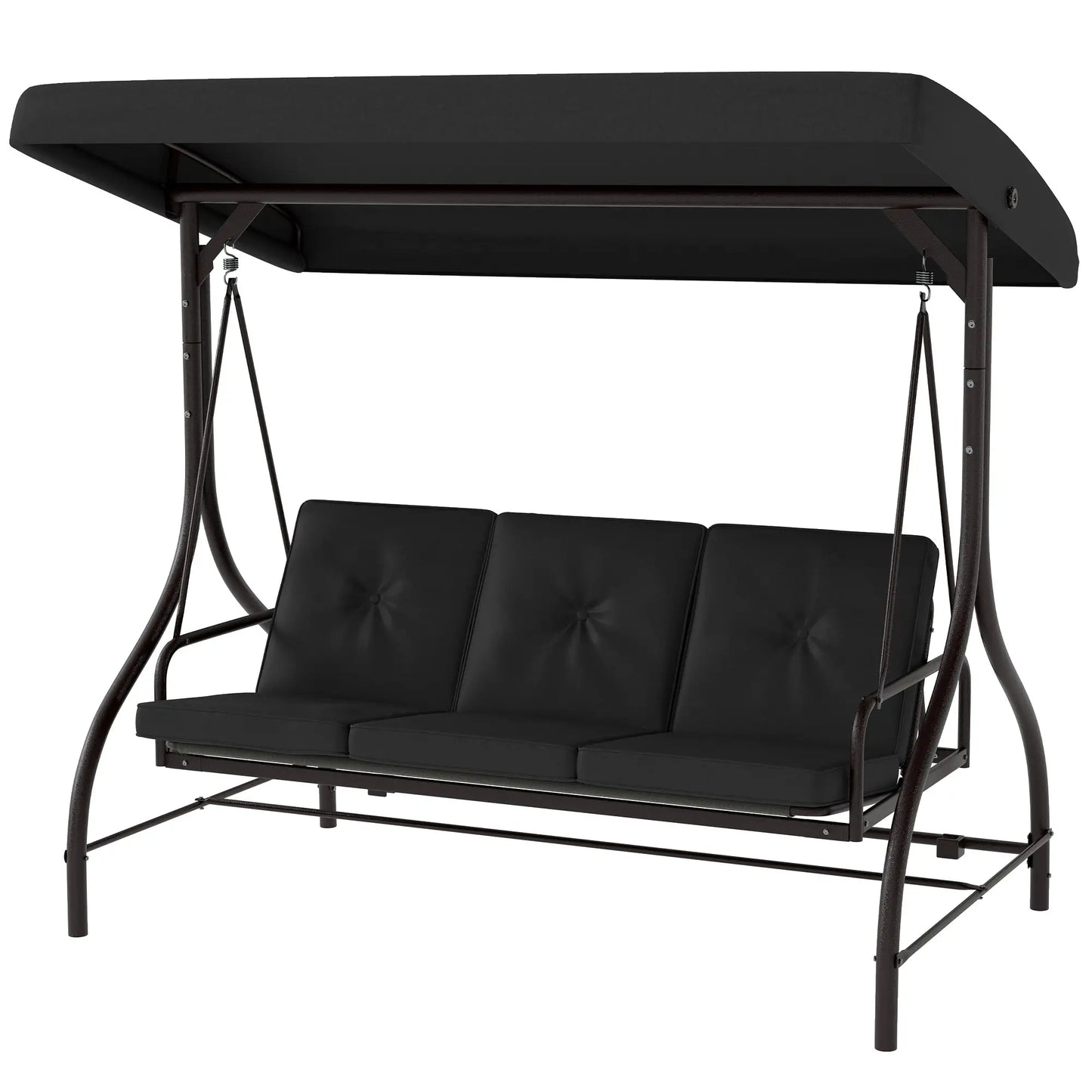 Convertible Patio Swing Bed With Canopy, Cushions, 3 Seater, Black Patio Swings with Stand Black at Gallery Canada
