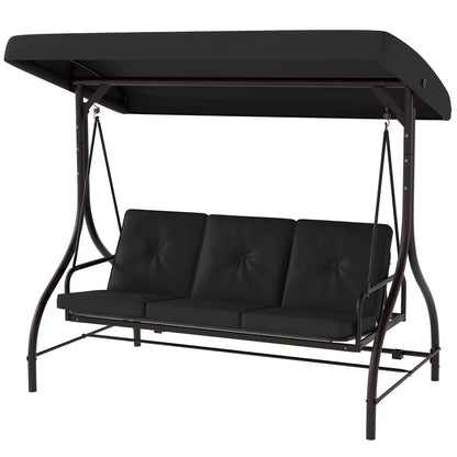 Convertible Patio Swing Bed With Canopy, Cushions, 3 Seater, Black Patio Swings with Stand Black at Gallery Canada