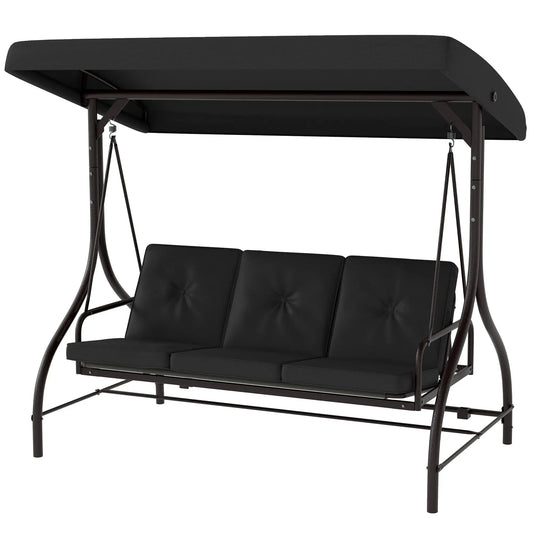 Convertible Patio Swing Bed With Canopy, Cushions, 3 Seater, Black Patio Swings with Stand Black at Gallery Canada