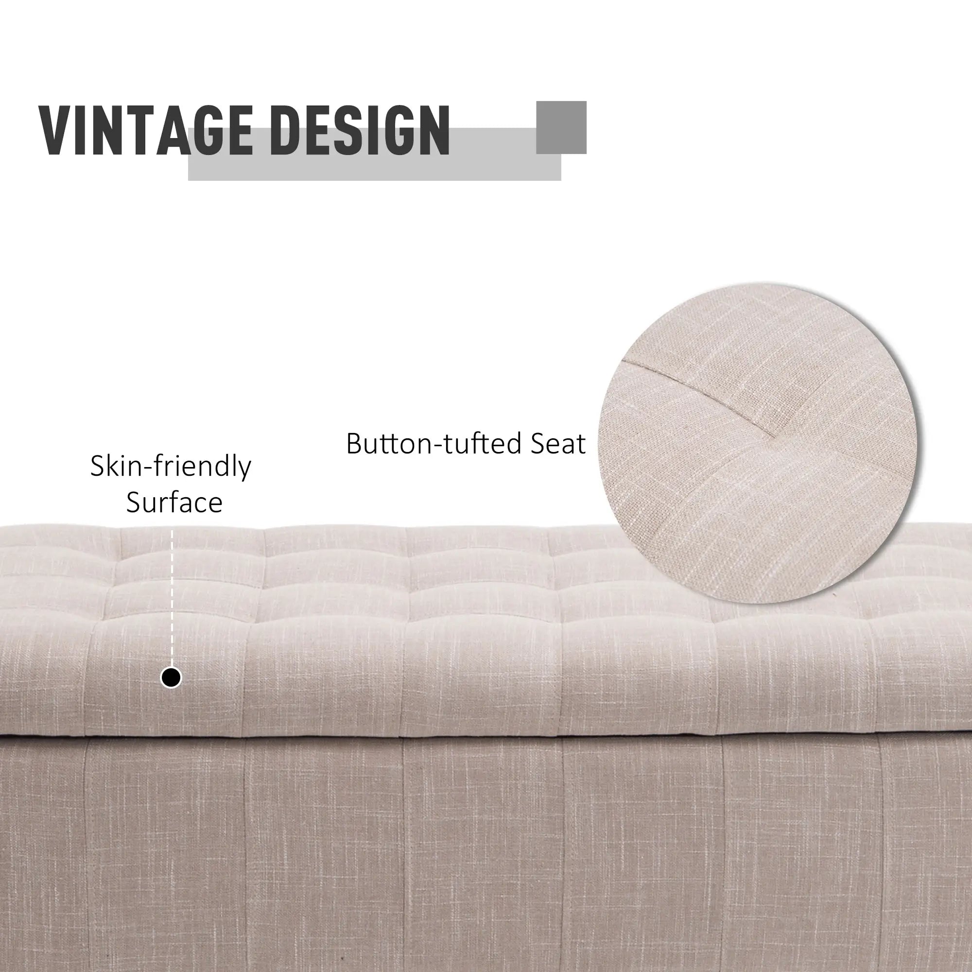 Storage Ottoman, Linen Fabric Bench with Soft Close Lid, 42