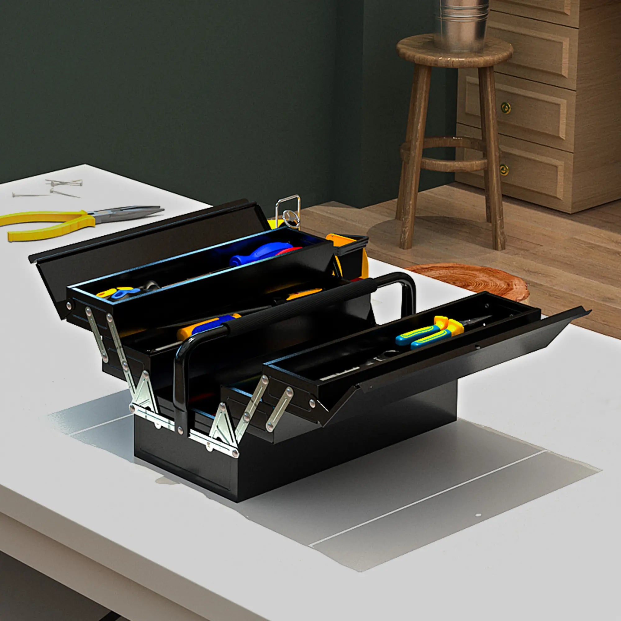 18 Inches Metal Tool Box, 5-Tray Cantilever Steel Chest, Black Tool Organizers at Gallery Canada