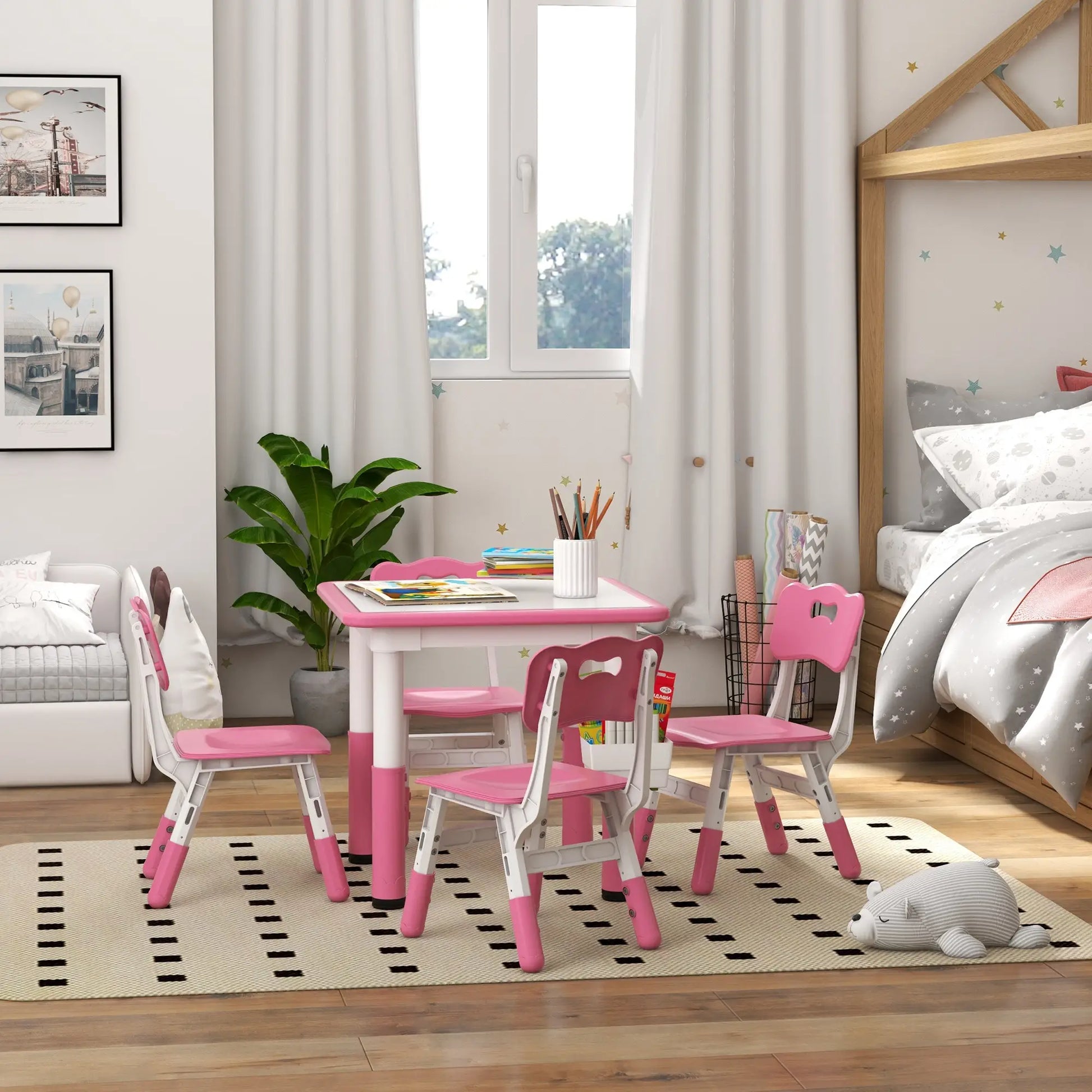 5 Pc Toddler Table and Chair Set, Adjustable Height, Pink Kids Table Sets at Gallery Canada