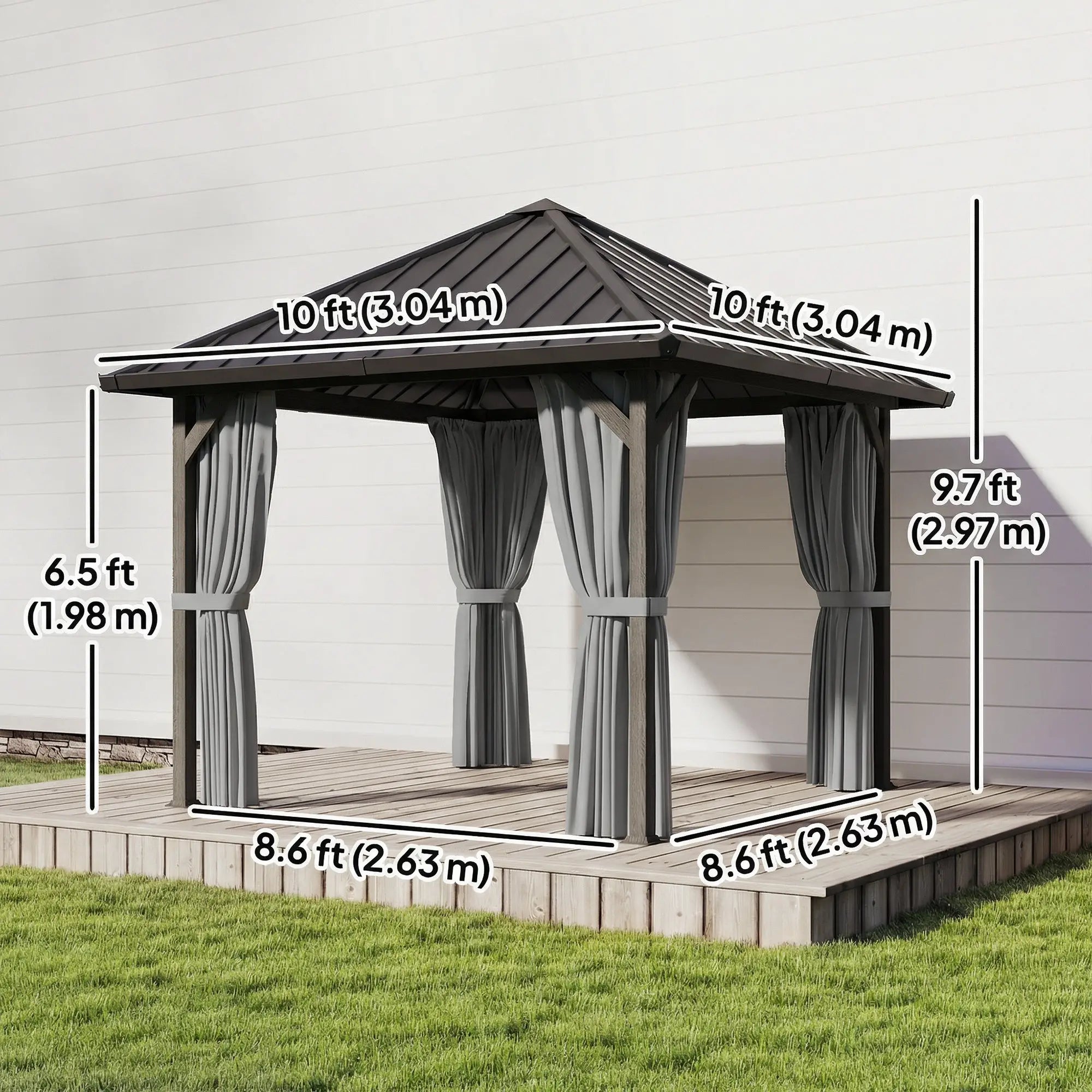 10' X 10' Hardtop Gazebo With Steel Roof, Netting & Curtains, Steel Gazebos at Gallery Canada