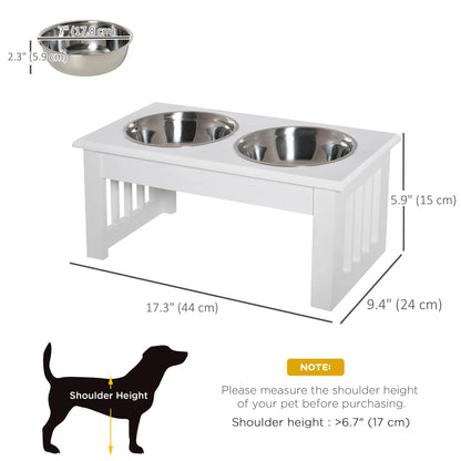 Double Pet Dog Bowl Stand, Elevated Wooden Feeder, Stainless Steel Bowls, White Dog Bowls at Gallery Canada