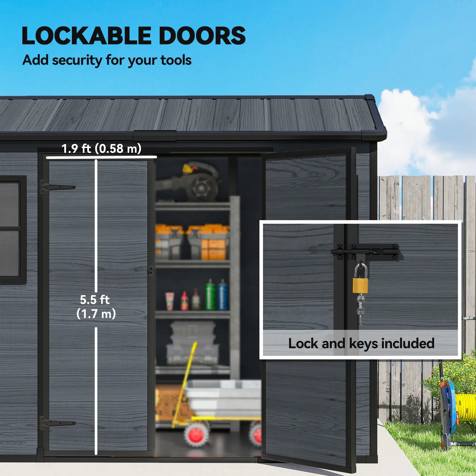 8 x 4 ft Dark Grey Resin Garden Shed, Wood-Effect Outdoor Storage, Dark Grey Sheds at Gallery Canada