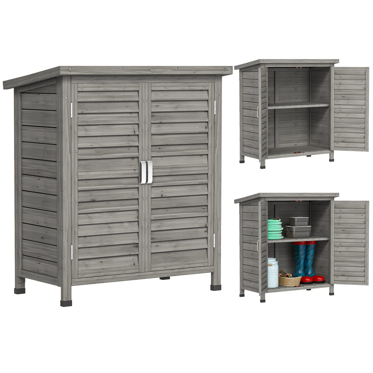 Wooden Garden Storage Shed, 2 Door, 34" x 18" x 38", Grey Sheds Grey at Gallery Canada