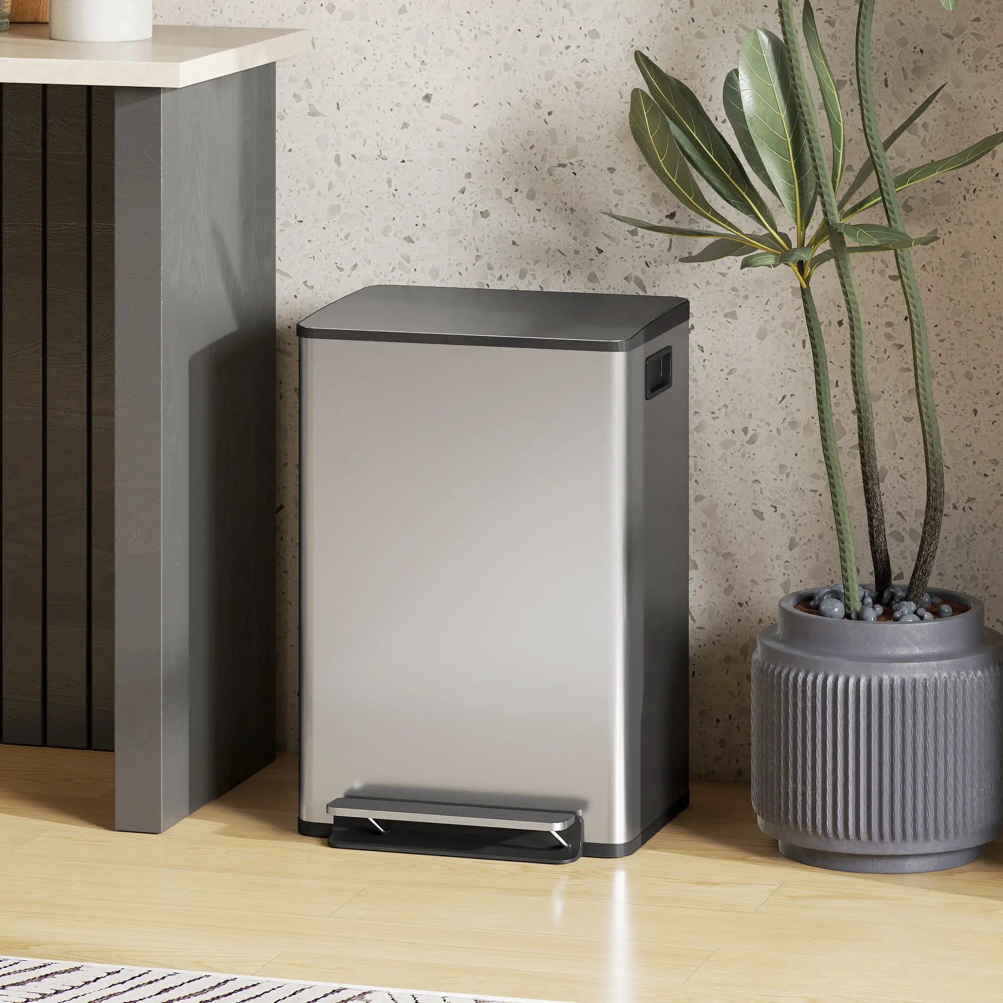 Trash Can with Soft-Close Lid, Garbage Can with Removable Inner Bucket for Kitchen 13.2gal, Silver Household Supplies at Gallery Canada