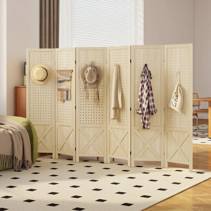 Wooden Room Divider, 6 Panel Folding Privacy Screen, Natural Wood Room Dividers at Gallery Canada