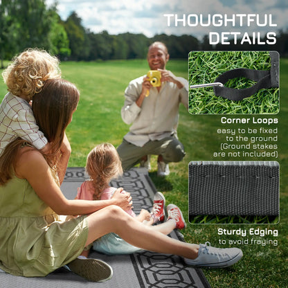 Portable Outdoor Rug, 9' x 12', Waterproof, Reversible, Black and Grey Outdoor Reversible Rugs at Gallery Canada