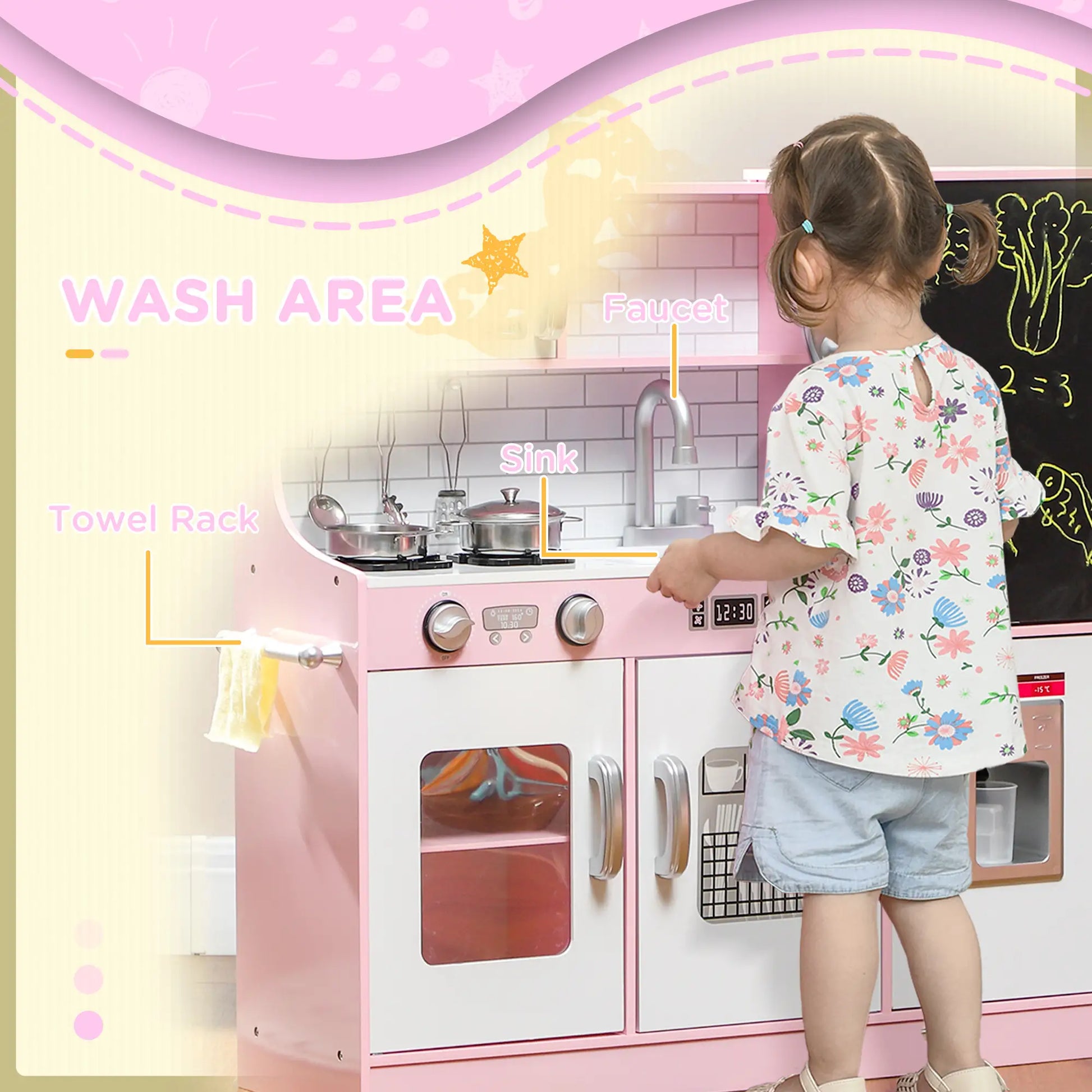 Kids Play Kitchen with Chalkboard, Ice Maker, Sink, Microwave Play Kitchen at Gallery Canada