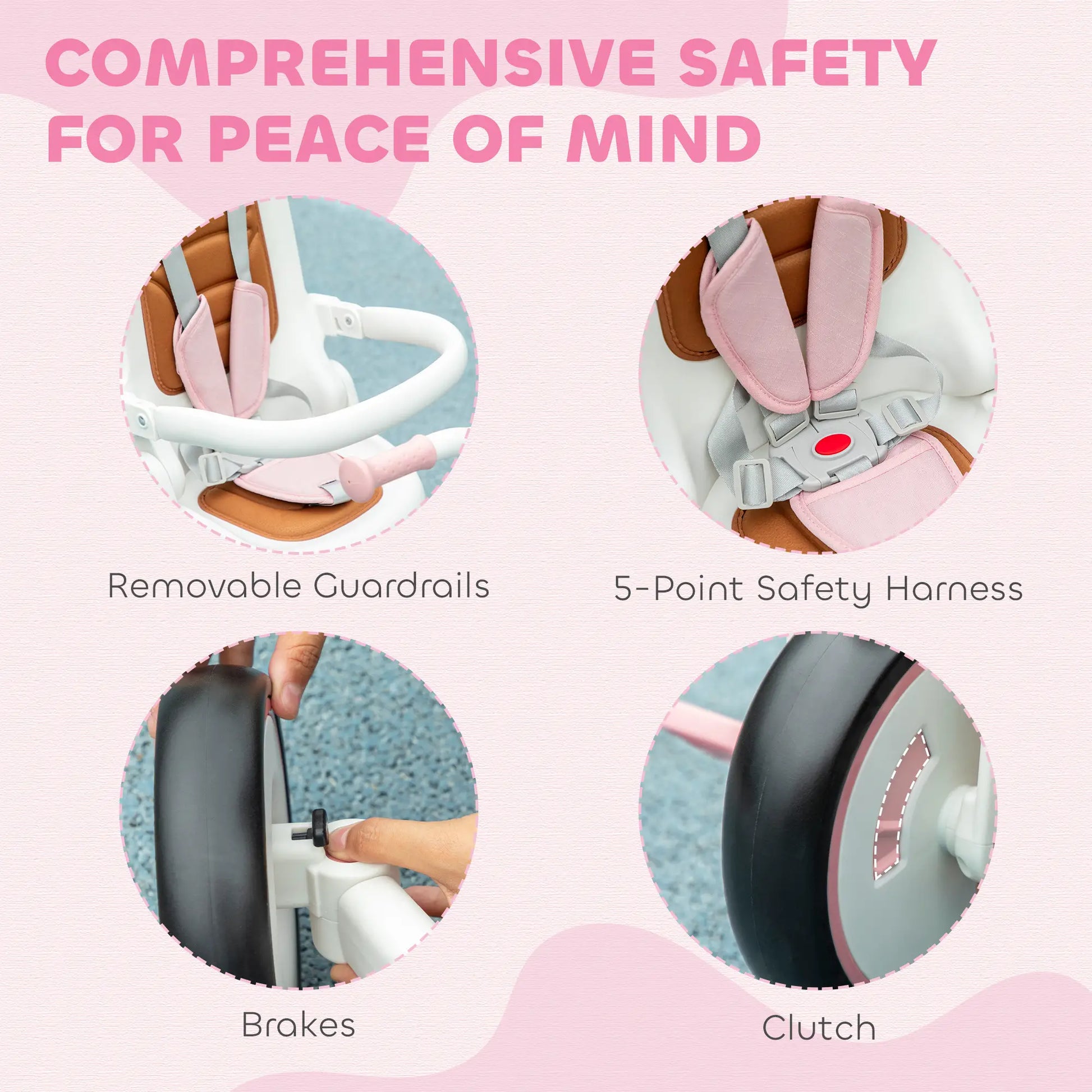 7 in 1 Toddler Tricycle, Safety Harness, Adjustable Parent Handle, Pink Tricycles for Kids at Gallery Canada