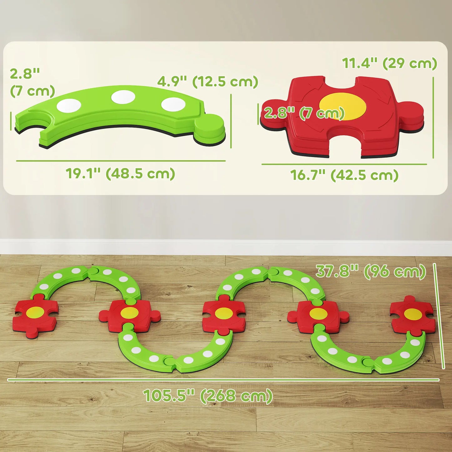 Kids Balance Beam Stepping Stones, Non-Slip, 3-8 Years, Green Kids Gym & Playmats at Gallery Canada