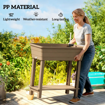 41L Self Watering Raised Garden Bed, Transparent Lid, Storage Shelf, Brown