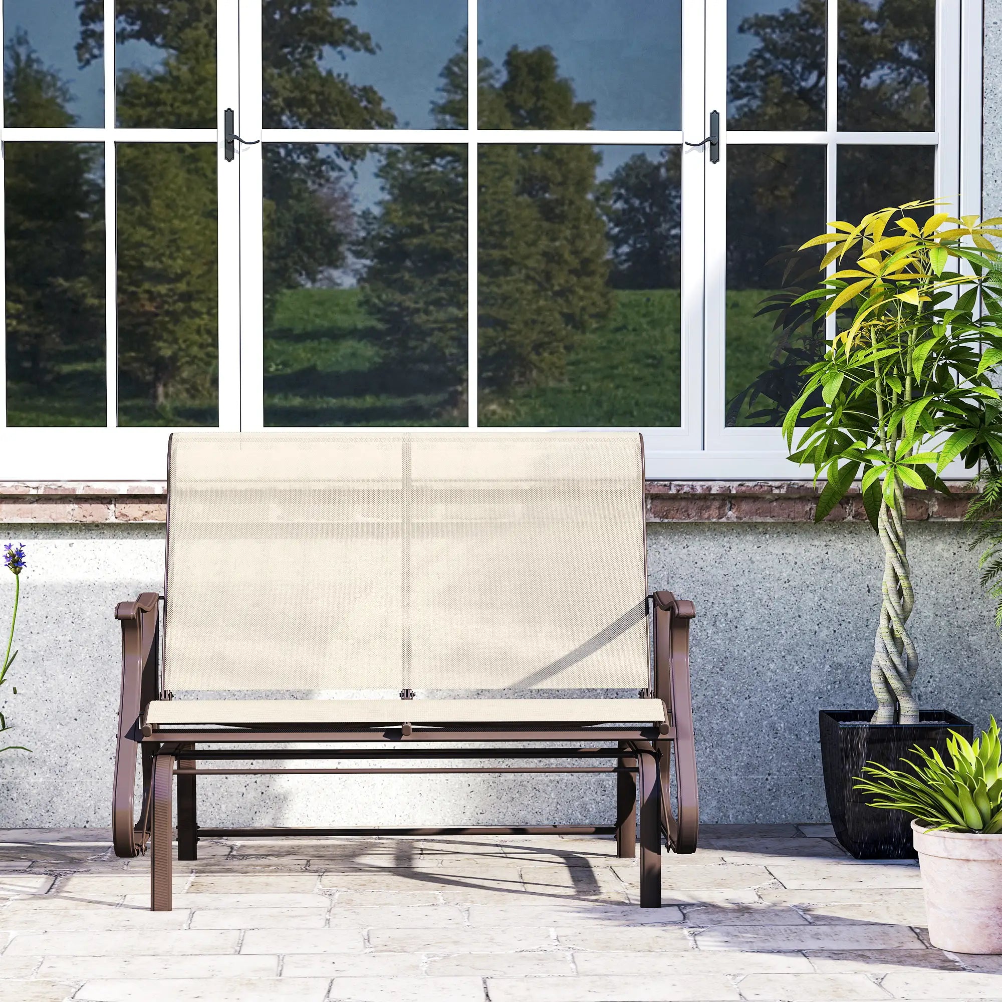 2-Person Outdoor Glider Chair, Mesh Seat, Steel Frame, Khaki Outdoor Gliders at Gallery Canada