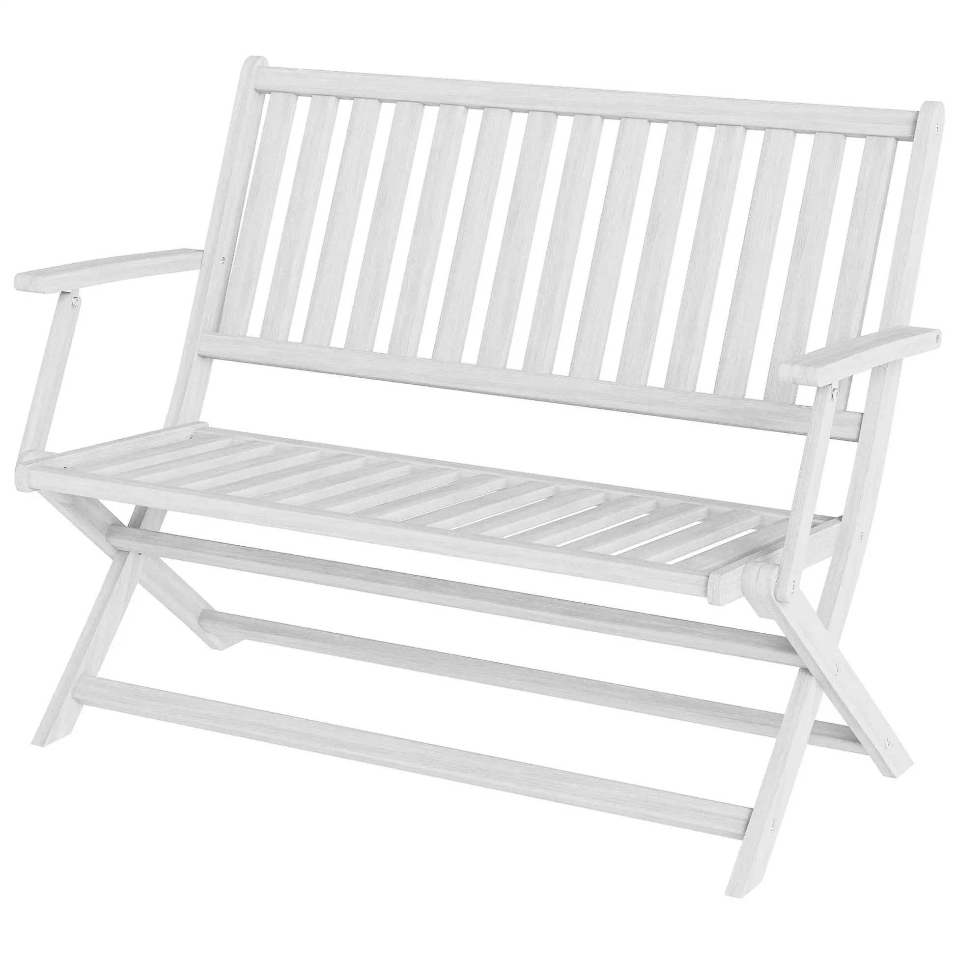 46.5" Foldable Wood Outdoor Bench, Backrest and Armrests, White Patio Chairs White at Gallery Canada