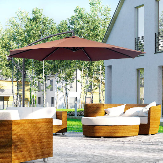 10' Deluxe Patio Umbrella, Offset Sunshade with Crank, Cross Base Cantilever Umbrellas Coffee at Gallery Canada