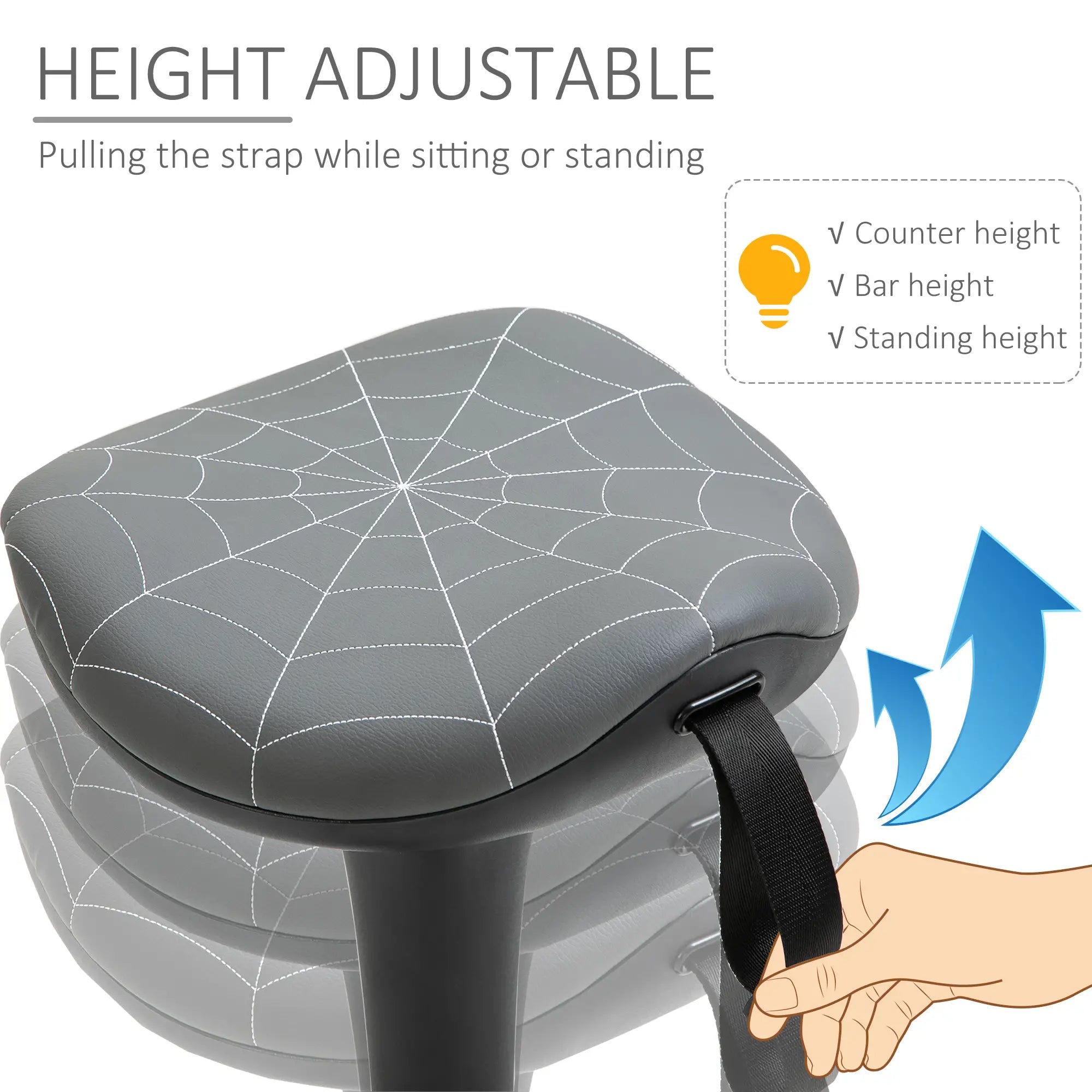 Backless Wobble Stool, Adjustable Standing Desk Chair, Grey Task Chairs at Gallery Canada