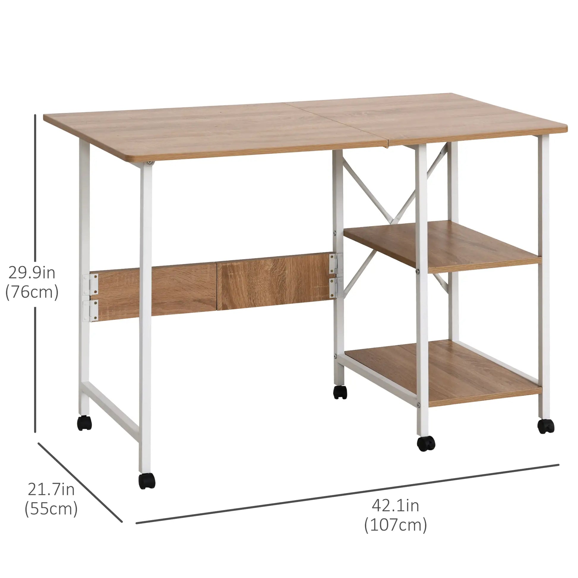 Folding Computer Desk with Storage, Study Writing Table, 6 Wheels, Natural Writing Desks at Gallery Canada