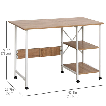 Folding Computer Desk with Storage, Study Writing Table, 6 Wheels, Natural Writing Desks at Gallery Canada