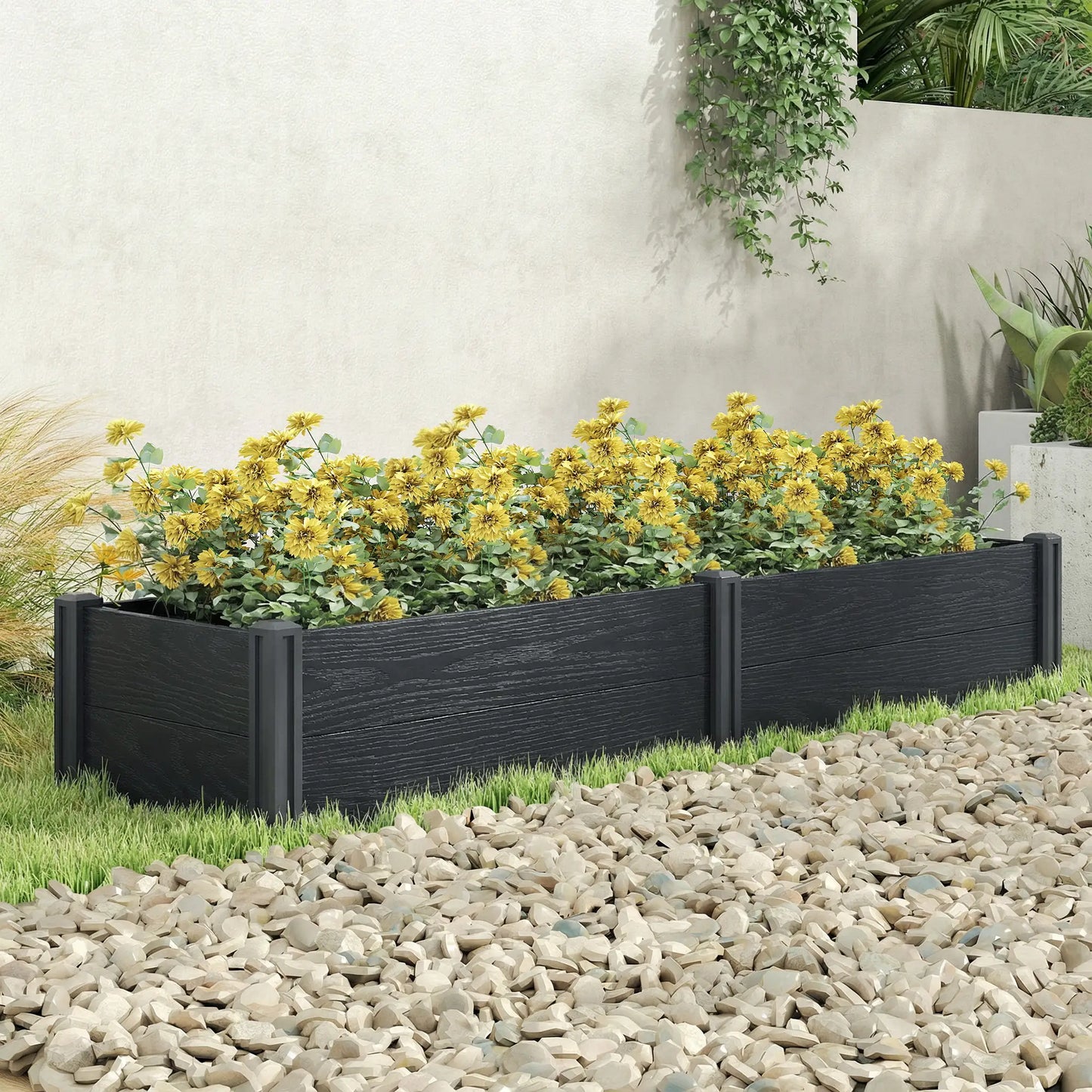 Vinyl Raised Garden Bed Kit, 6.5 x 2 x 1ft, Grey Wood Effect, Grey Wooden Planter Boxes at Gallery Canada