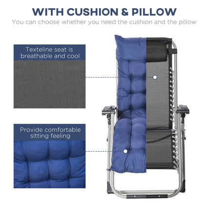 Reclining Zero Gravity Chair, Adjustable Backrest, Folding Garden Lounger, Dark Blue Lounger Chairs at Gallery Canada