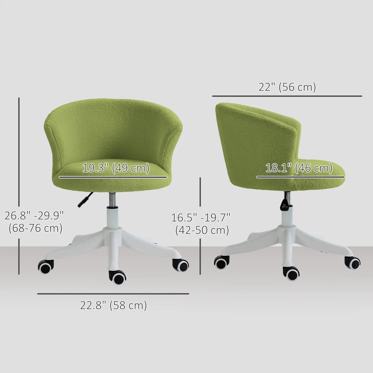 Armless Office Chair, Adjustable Height, Swivel Wheels, Mid Back, Light Green Task Chairs at Gallery Canada
