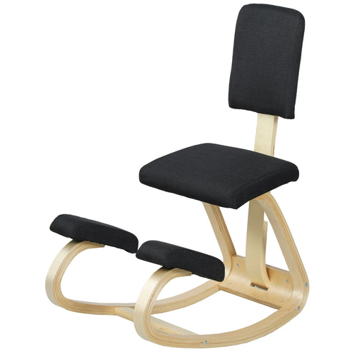 Ergonomic Kneeling Chair, Rocking Wood Stool with Backrest, Black