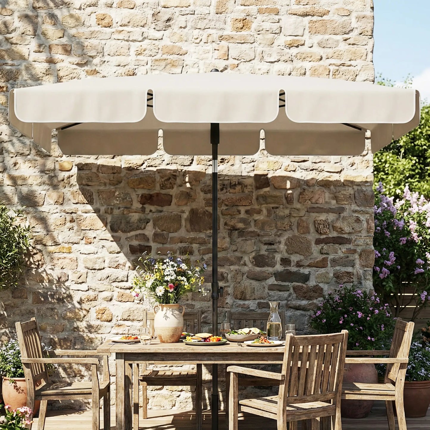 6' x 4' Beige Rectangular Patio Umbrella with Tilt Crank, Beige Sun Umbrellas at Gallery Canada