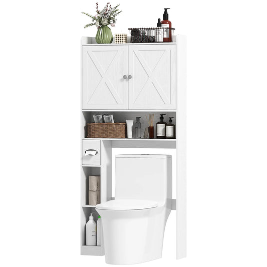 Farmhouse Over Toilet Cabinet, Adjustable Shelf, White Bathroom Cabinets Distressed White at Gallery Canada