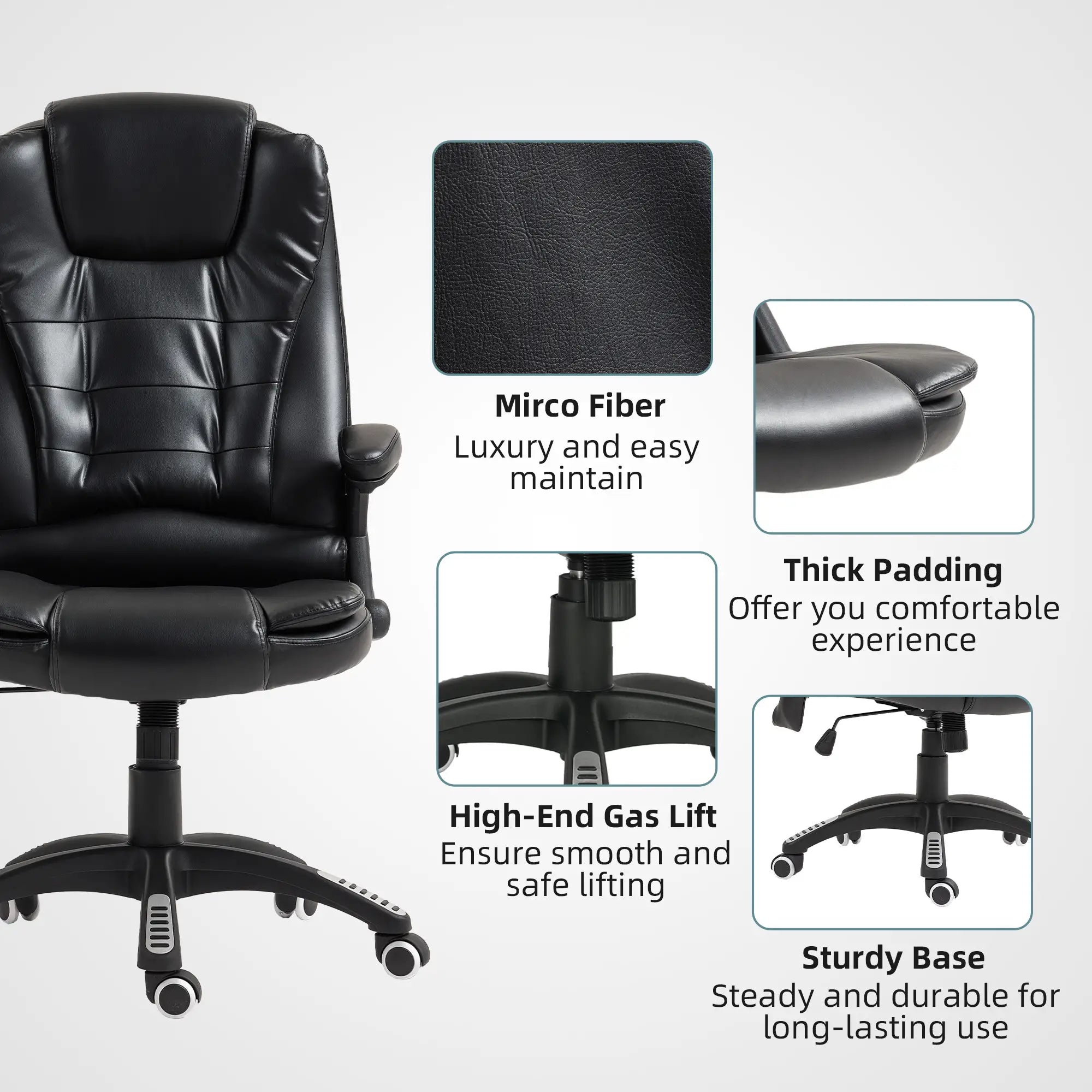Reclining Massage Office Chair, High Back, Swivel Wheels, Black Office Chairs at Gallery Canada