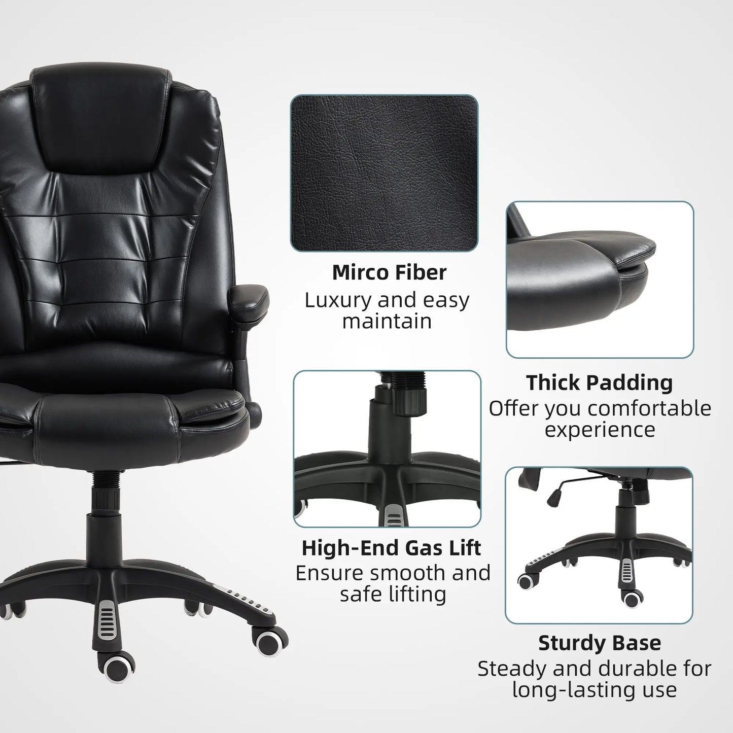 Reclining Massage Office Chair, High Back, Swivel Wheels, Black Office Chairs at Gallery Canada