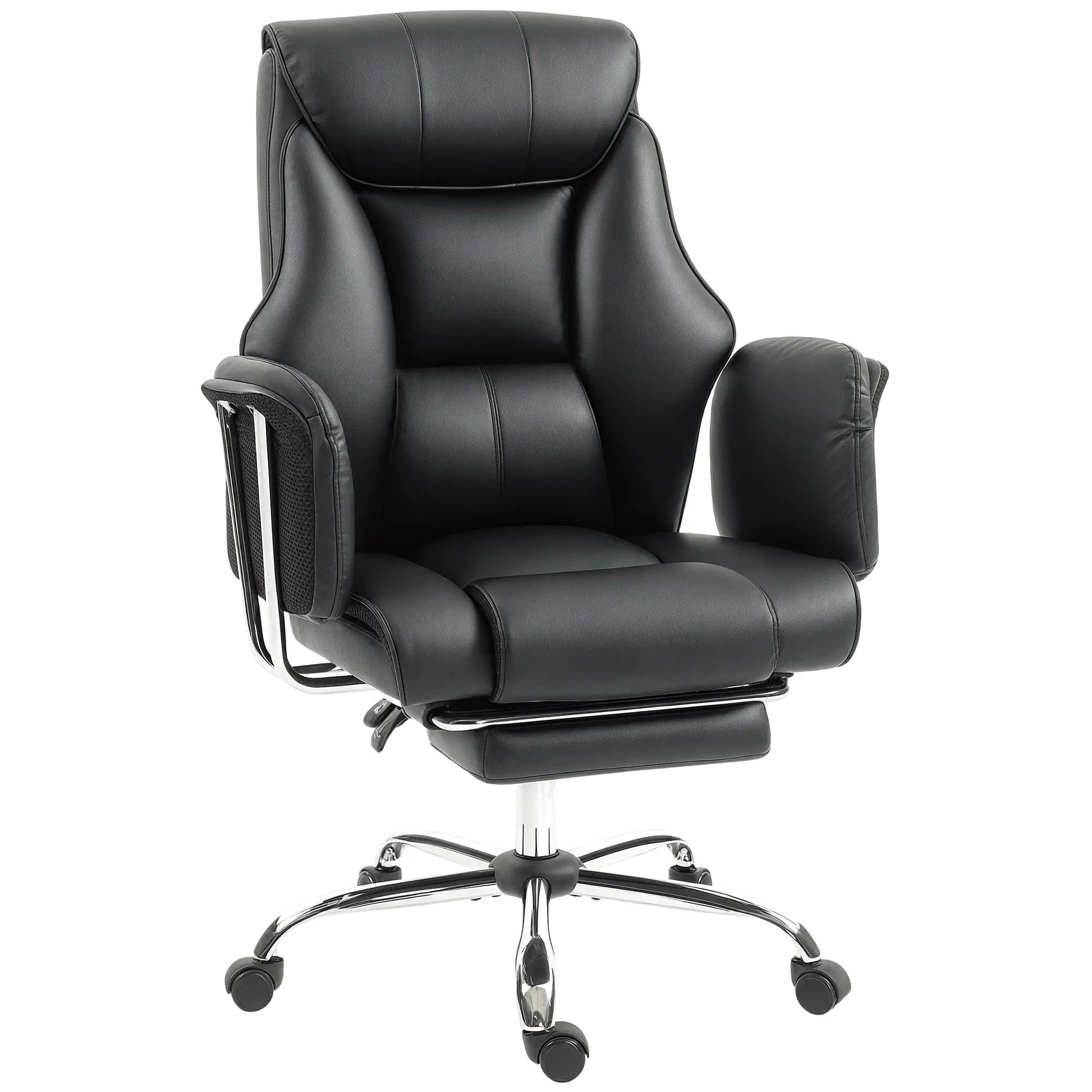 Reclining Office Chair, High Back Executive Desk Chair, PU Leather, Footrest, Swivel Wheels, Black Executive & Manager Chairs Black at Gallery Canada