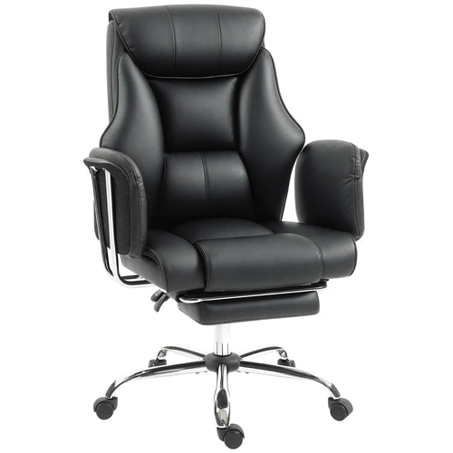 Reclining Office Chair, High Back Executive Desk Chair, PU Leather, Footrest, Swivel Wheels, Black
