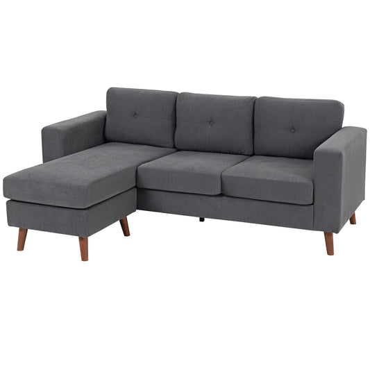 Sectional Sofa with Changeable Chaise, 3 Seat L-Shaped, Dark Grey 3-Seater Sofas Dark Grey at Gallery Canada