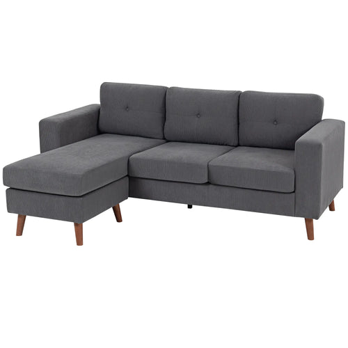 Sectional Sofa with Changeable Chaise, 3 Seat L-Shaped, Dark Grey