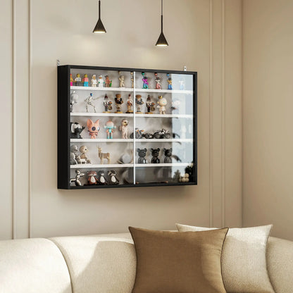 5-Tier Glass Display Cabinet, 2 Doors, 4 Adjustable Shelves, Black Display Bookshelves at Gallery Canada