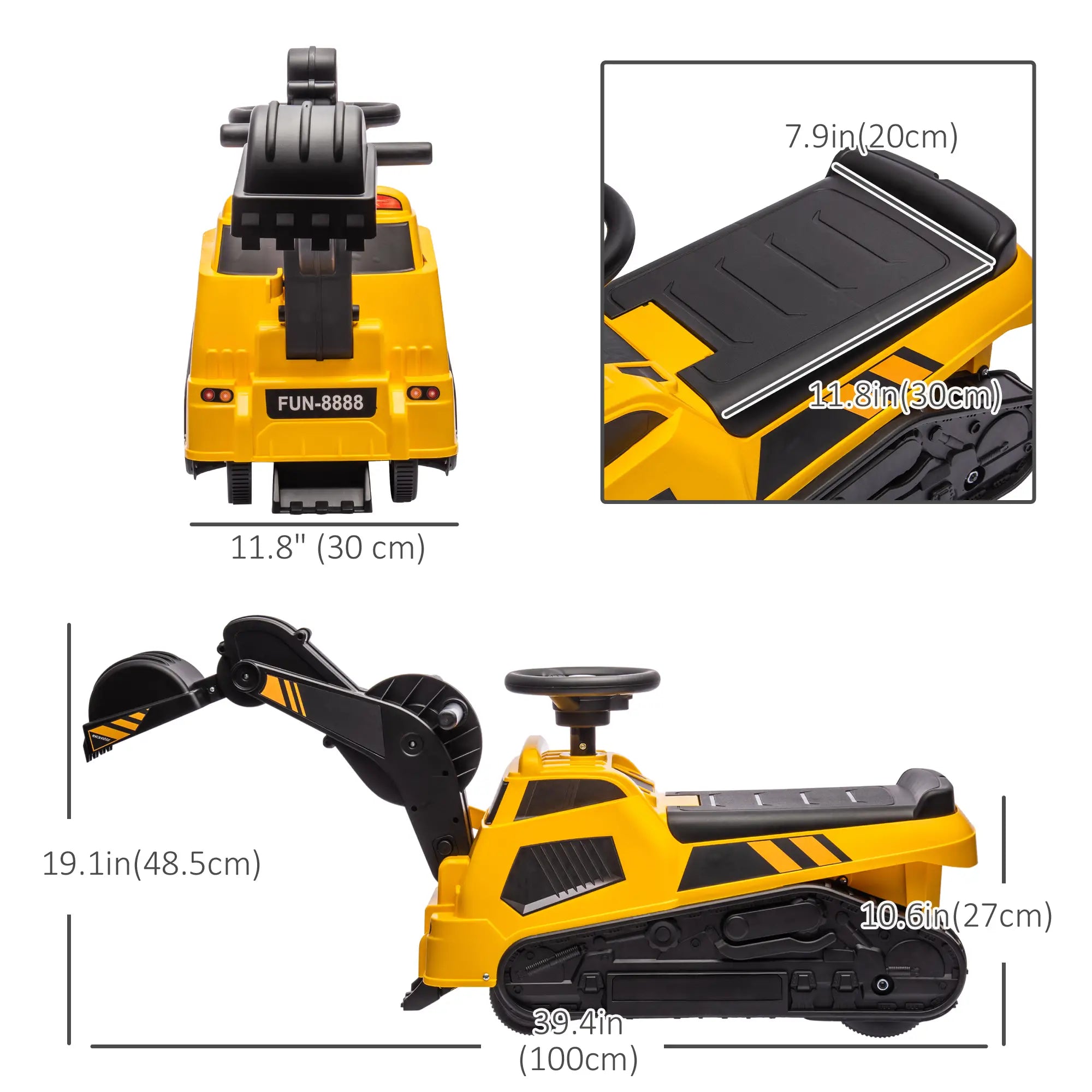 3 in 1 Ride on Excavator, Bulldozer, Road Roller, No Power, Yellow Toy Excavators at Gallery Canada